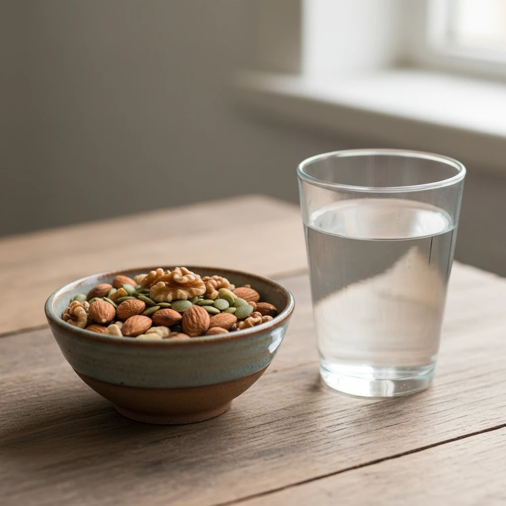 L-Carnitin Pulver und Vitamin-Kapseln auf Marmoroberfläche